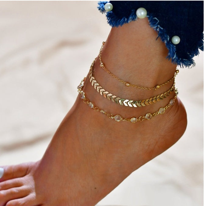 Falcon Moments Bohemian Beads Anklets for Women Boho Cubic Zirconia Ankle Bracelet