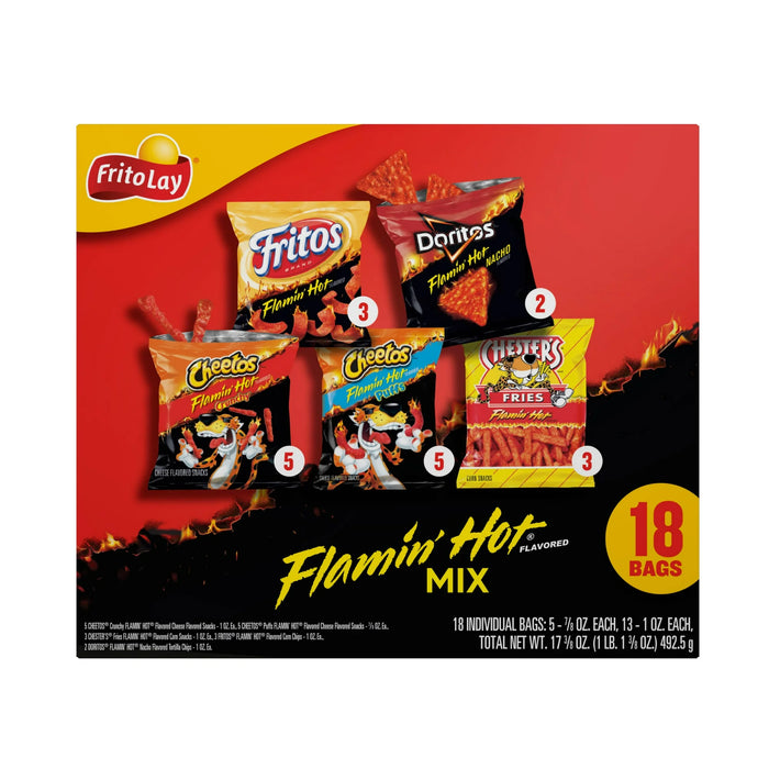 FRITO-LAY FLAMIN' HOT MIX VARIETY PACK SNACK CHIPS, 18 COUNT MULTIPACK