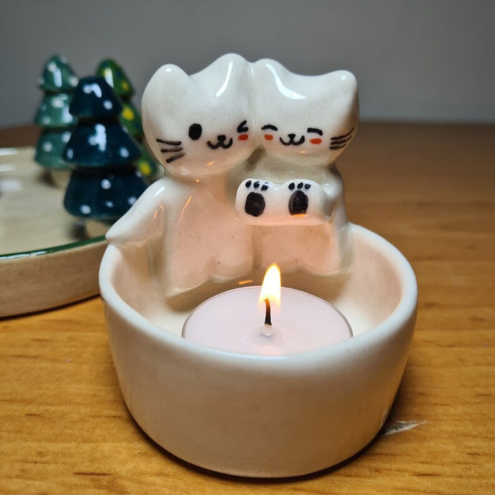 Falcon Moments Resin Kitten-shaped Candlestick Ornaments