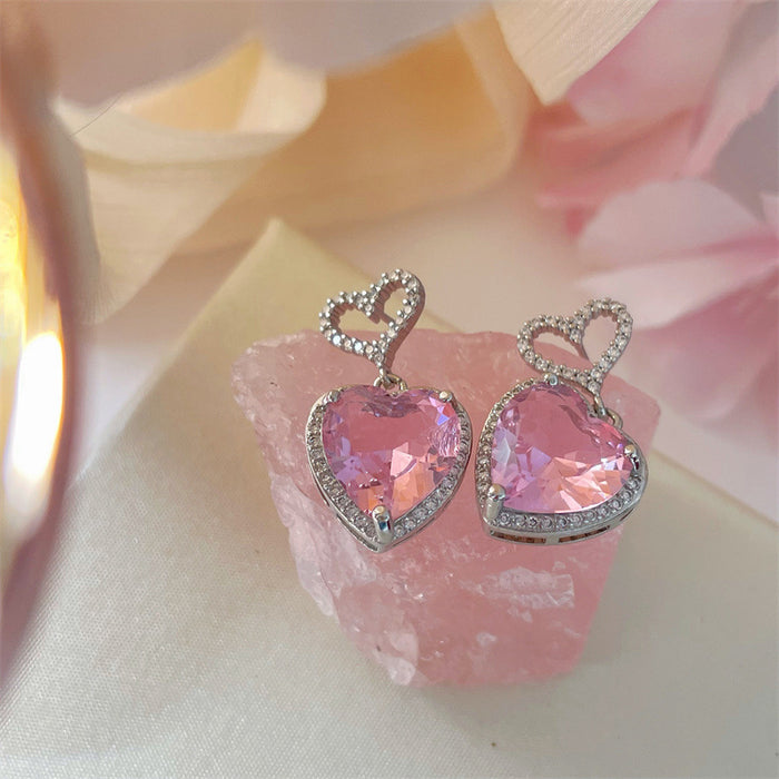 Falcon Moments Luxury Premium Pink Crystal Heart Earrings