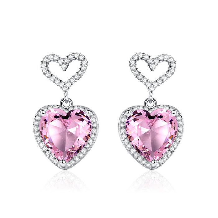 Falcon Moments Luxury Premium Pink Crystal Heart Earrings