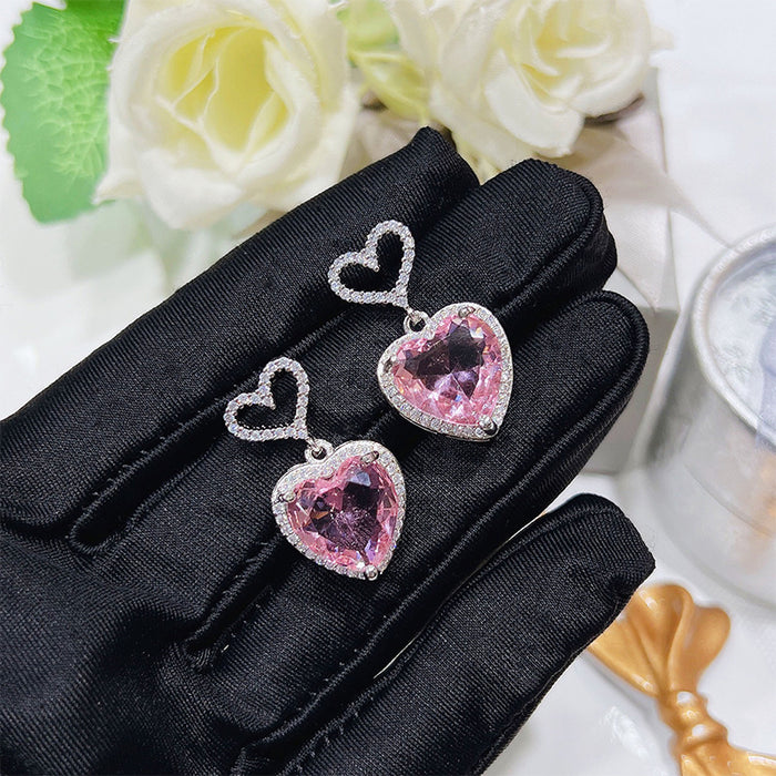 Falcon Moments Luxury Premium Pink Crystal Heart Earrings