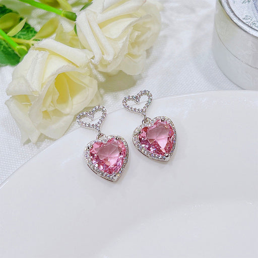 Falcon Moments Luxury Premium Pink Crystal Heart Earrings