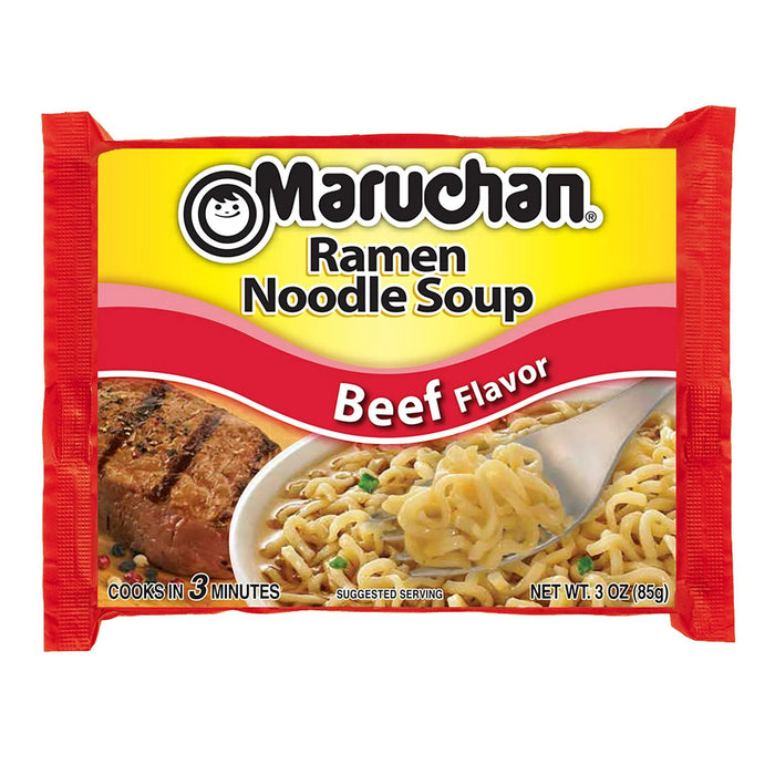 MARUCHAN RAMEN NOODLE BEEF FLAVOR SOUP, 3 OZ SHELF STABLE PACKAGE, 12 COUNT