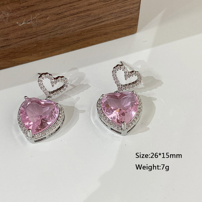 Falcon Moments Luxury Premium Pink Crystal Heart Earrings